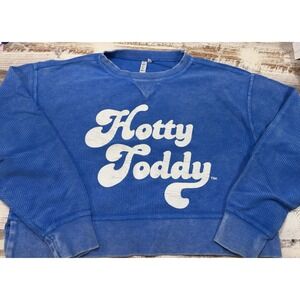 Chick-a-d Shorty Hotty Toddy Ribbed Sweatshirt Blue Crop Pullover Womens Medium